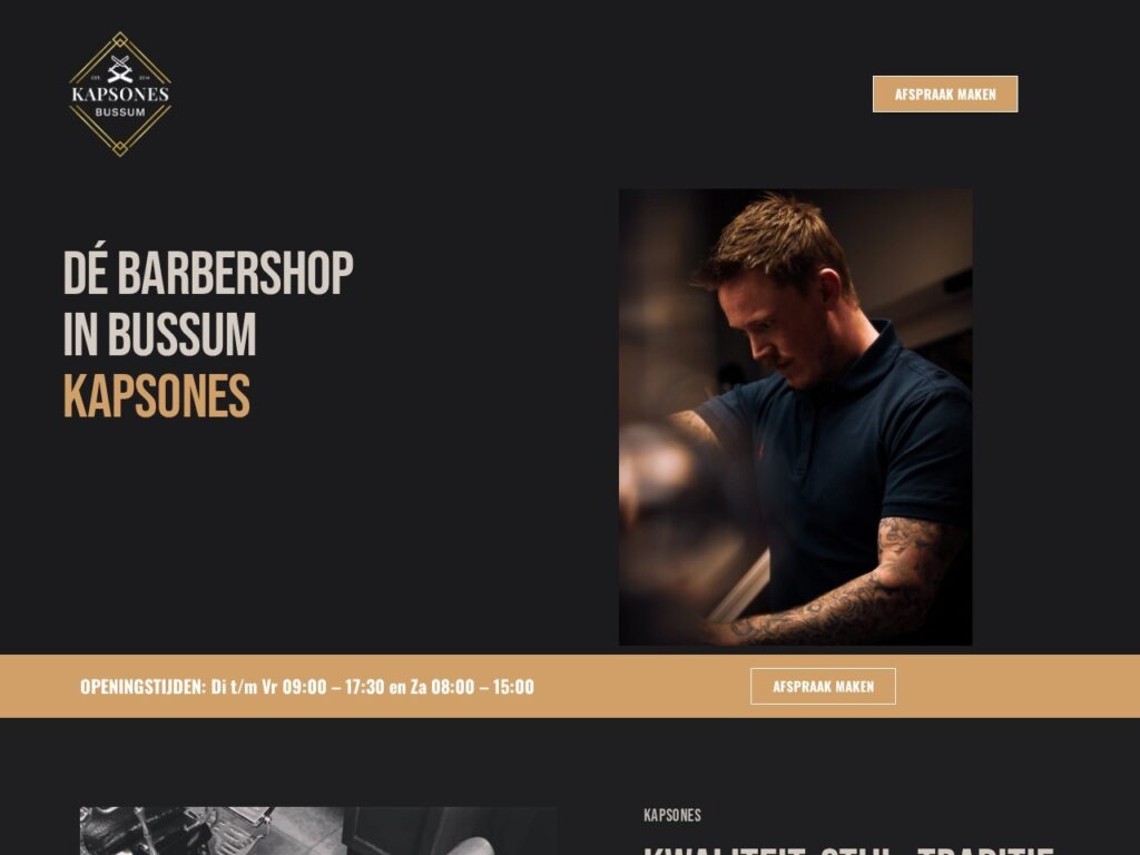 Website van Barbershop Kapsones in Bussum